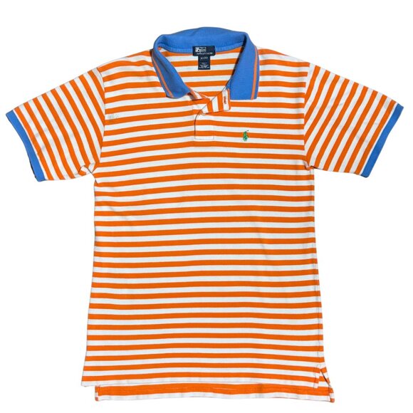 Vintage Ralph Lauren Polo Rugy Shirt Boys XL – White Orange Stripe, Blue Collar - Picture 2 of 13